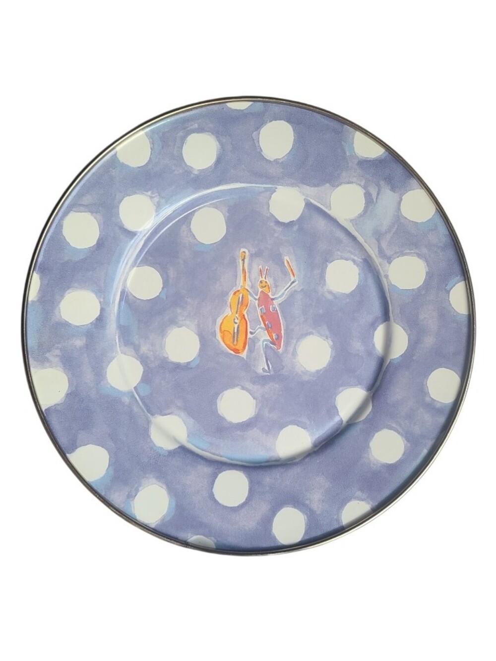 Vintage MacKenzie-Childs Enamel Child's Plate Musical Bugs Polka Dot